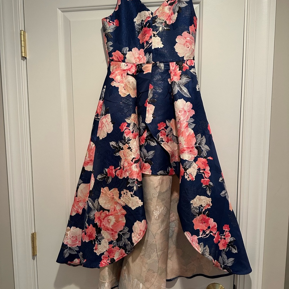 Floral Navy and Pink High Low Dress by Rare Editions